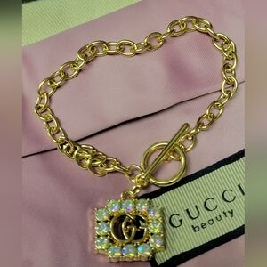 CUSTOM SIZES, Gucci Arora Borealis Crystal Gold Toggle Bracelet